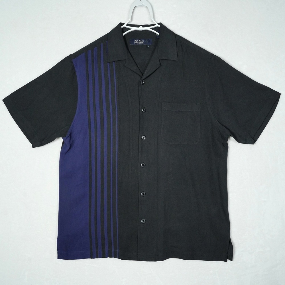 Nat Nast Luxury Originals Black Silk Striped Camp Shirt XS87H Mens Medium